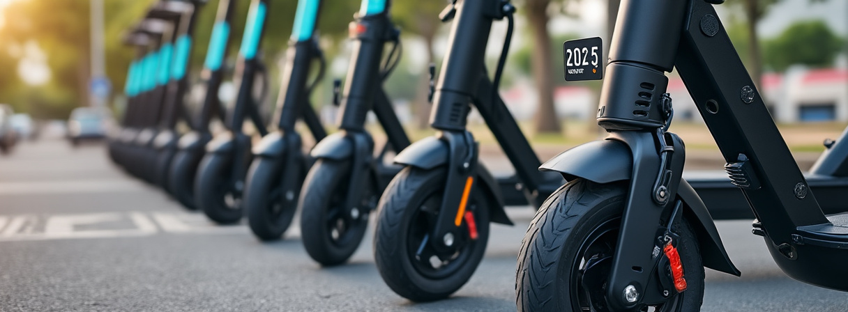 E-Scooter mit Versicherungskennzeichen auf einem Radweg in der Stadt