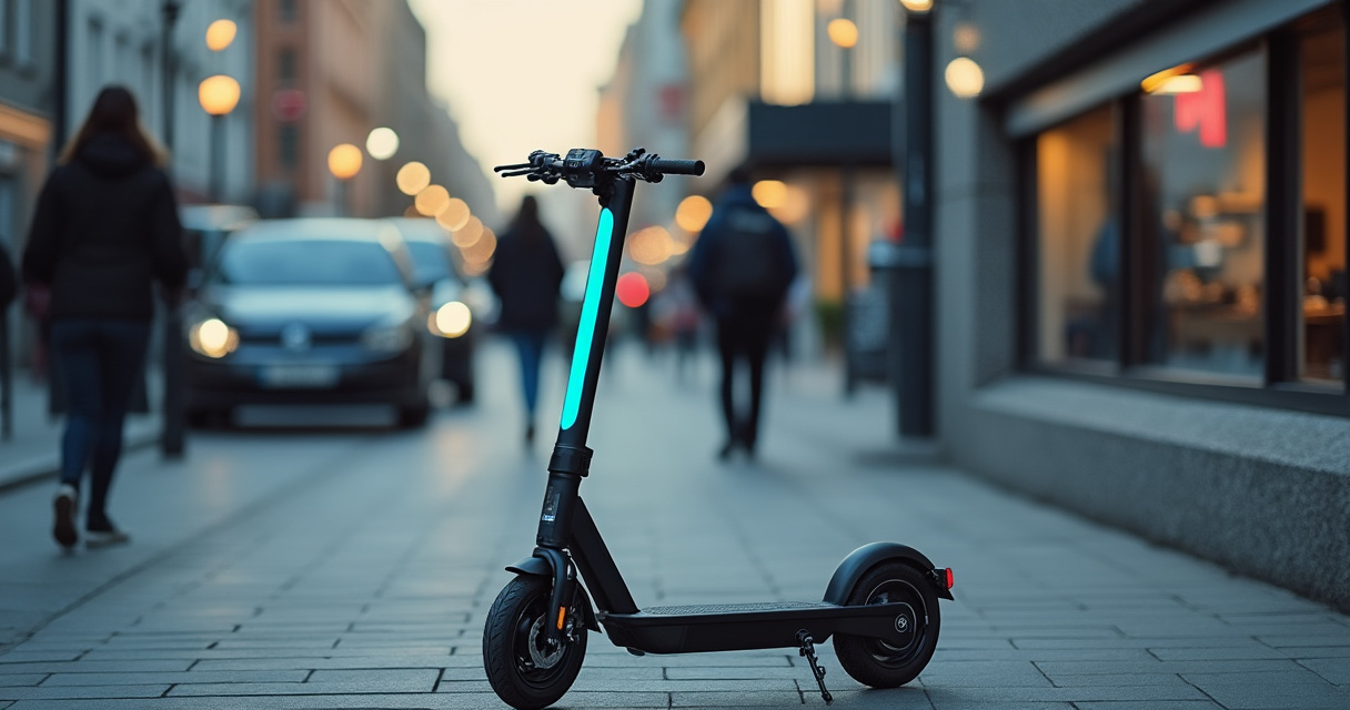 Person sitzt auf einem E-Scooter mit Sattel
